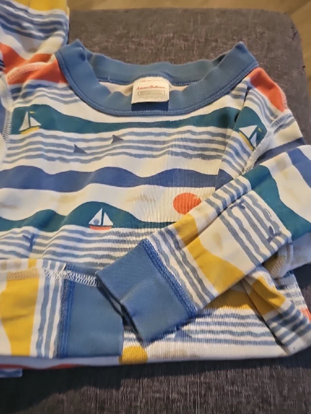 Hanna Andersson Ocean Sailboat Pajama Set Size 6 7 Long Sleeve Boy Girl Cotton